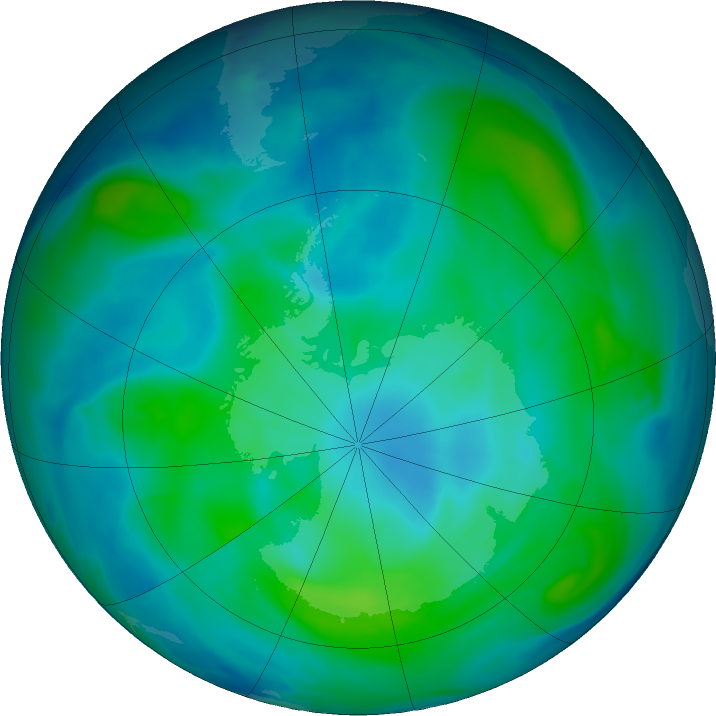 Antarctic ozone map for 05 March 2020